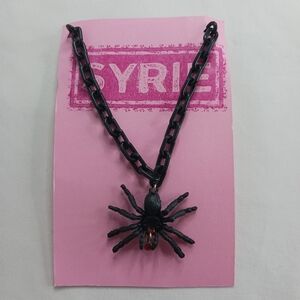 Black Plastic Link Necklace with Black Spider with Red Rhinestone.